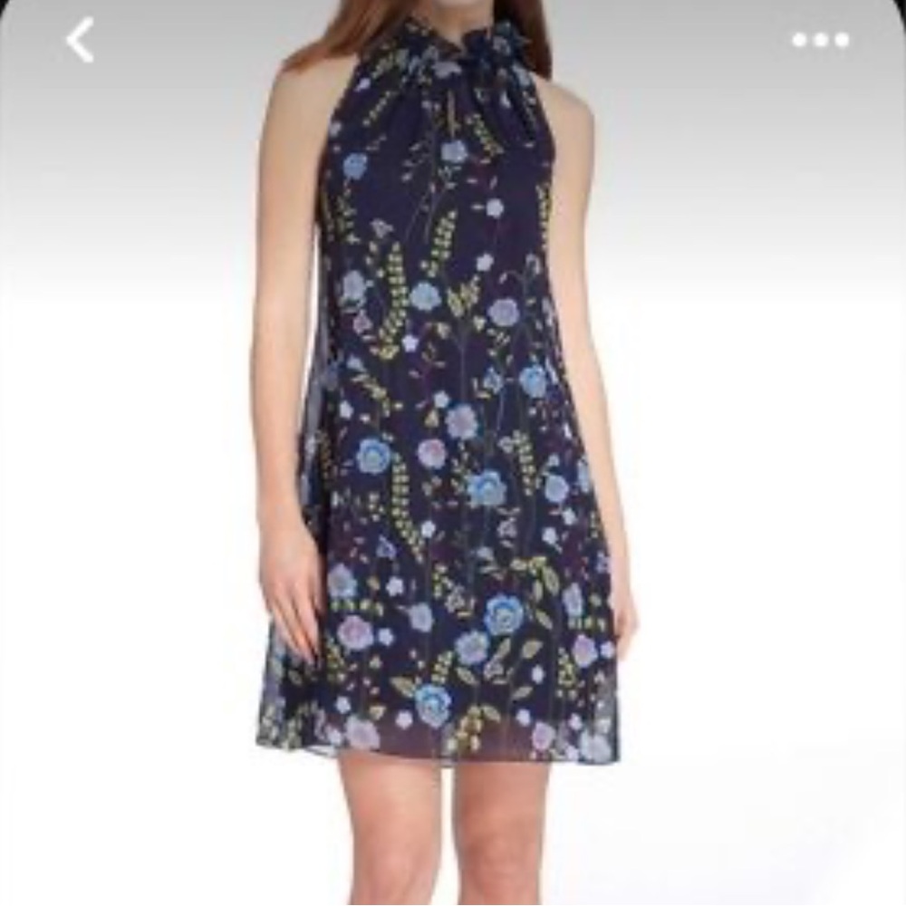 Tahari Floral Ruffle Halter Neck Dress